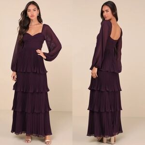 Lulus Impactful Elegance Purple Tiered Balloon Sleeve Maxi Dress Wedding Party